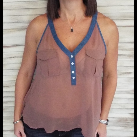 Chiffon Draped Back Pocket Trimmed Blouse Mauve - Picture 3 of 3